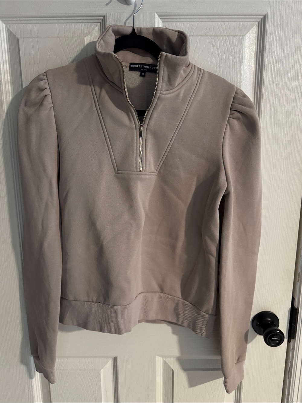 Generation Love Dusty Taupe Half-Zip Puff Sleeve Sweatshirt
